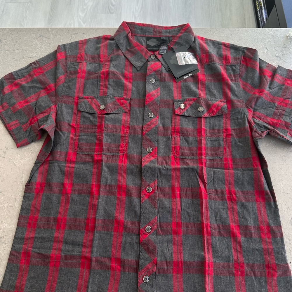 Men's Red and Black Plaid Shirt